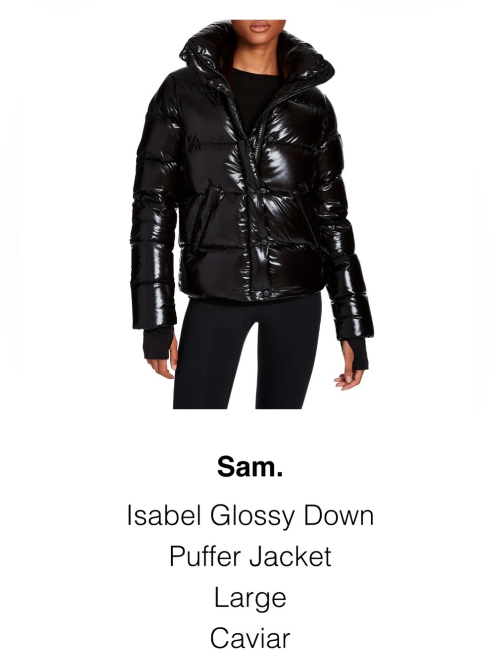 NWT SAM. Isabel Glossy Down Puffer Jacket - Size Large - Glossy Black / Caviar
